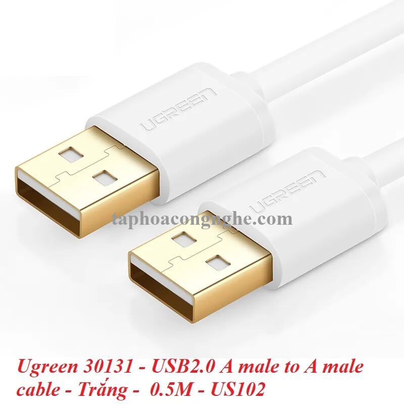 Ugreen 30131 0.5M màu Trắng Cáp 2 đầu USB 2.0 vỏ nhựa PVC US102 30030131